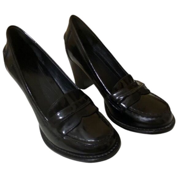 Kenneth Cole “Make Me Smile” Chunky Dark Academia Black Patent Leather Loafers - Picture 1 of 10